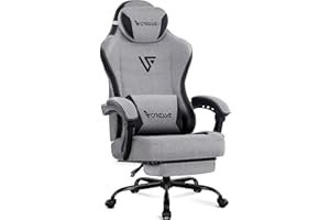 Vonesse Gaming Chair for Adults Fabric, Office Chair with Footrest and Massage Lumbar Support 250LBS, Computer Chair with Poc