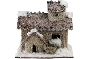 Northlight 9.25" Brown and Beige Two Story Snowy Cabin Christmas Tabletop Decor