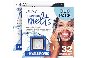 Olay Face Wash, Hyaluronic Acid Cleansing Melts, Fragrance-Free, Daily Use Gentle Cleanser, For All Skin Types, Travel Size, Water-Activated to Clean, Tone, and Refresh, 64ct (2 Pack x 32ct)