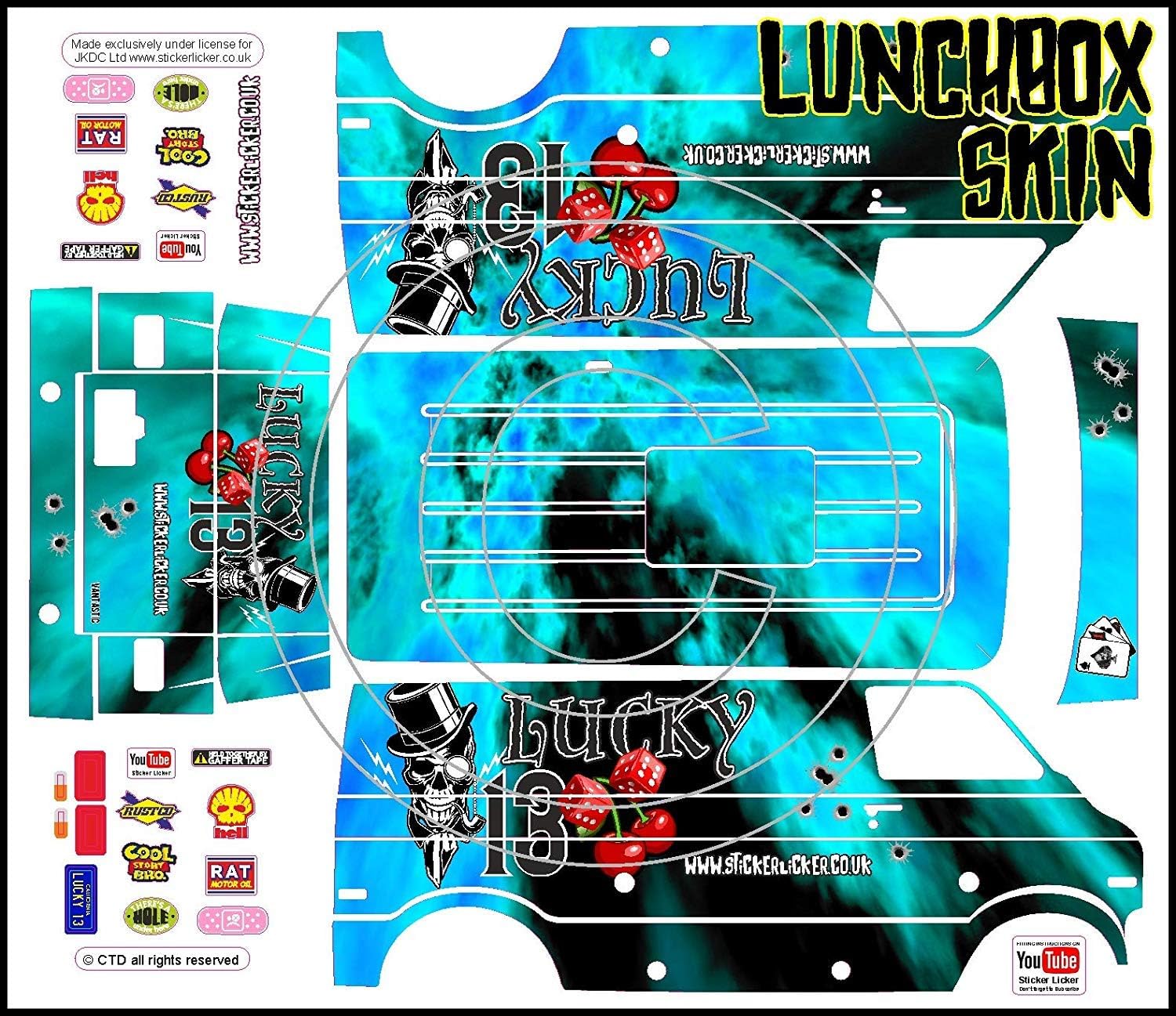 BLUE The Gambler Lucky 13 themed vinyl SKIN Kit & Stickers to fit Tamiya Lunchbox R/C Monster Truck