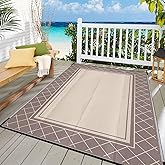 OZHOMY 9x12 Ft Reversible Outdoor Rugs Portable Classical Pattern Mats Waterproof Plastic Straw Mat Foldable RV Camping Rug f