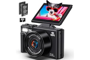 5K Digital Camera for Photography - WiFi 75MP Vlogging Cameras for YouTube - UHD Autofocus Video Camera 3" 180° Flip Screen w