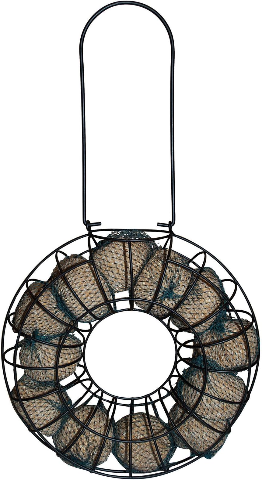 DILUMA Feeder for birds Ø 25 cm - Metal bird feeder for hanging with roof and support with capacity for up to 12 grease balls