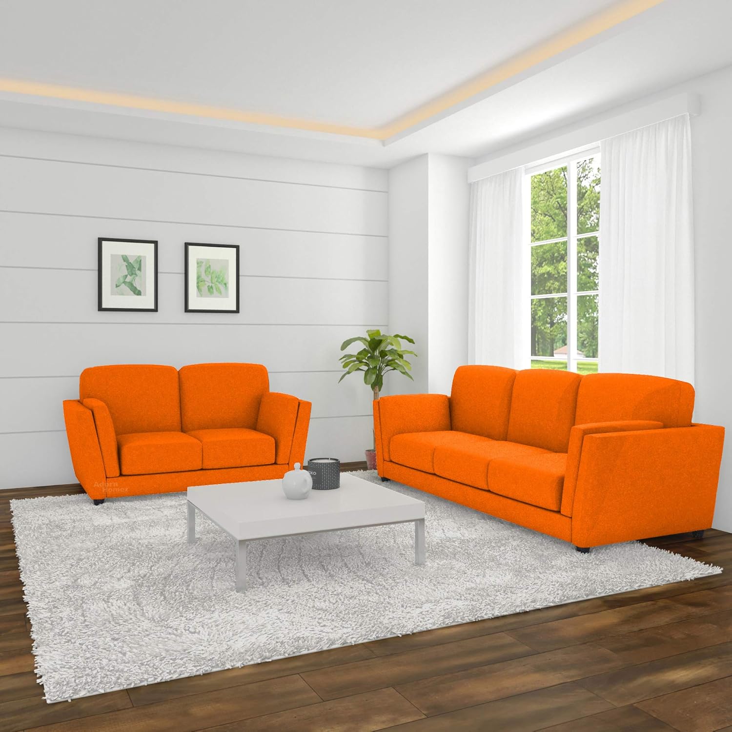 Adorn Homez Cabana Fabric 5 Seater 3 2 Sofa Set Orange Sofa Set