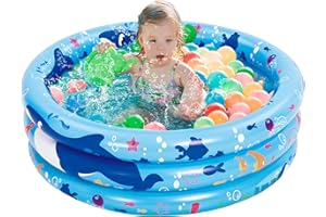 Sloosh Inflatable Kiddie Pool, 34"x10" Blow Up Kids Pool, 3 Rings Blue Baby Pool for Toddler, Kid Swimming Pool Play Pit for 