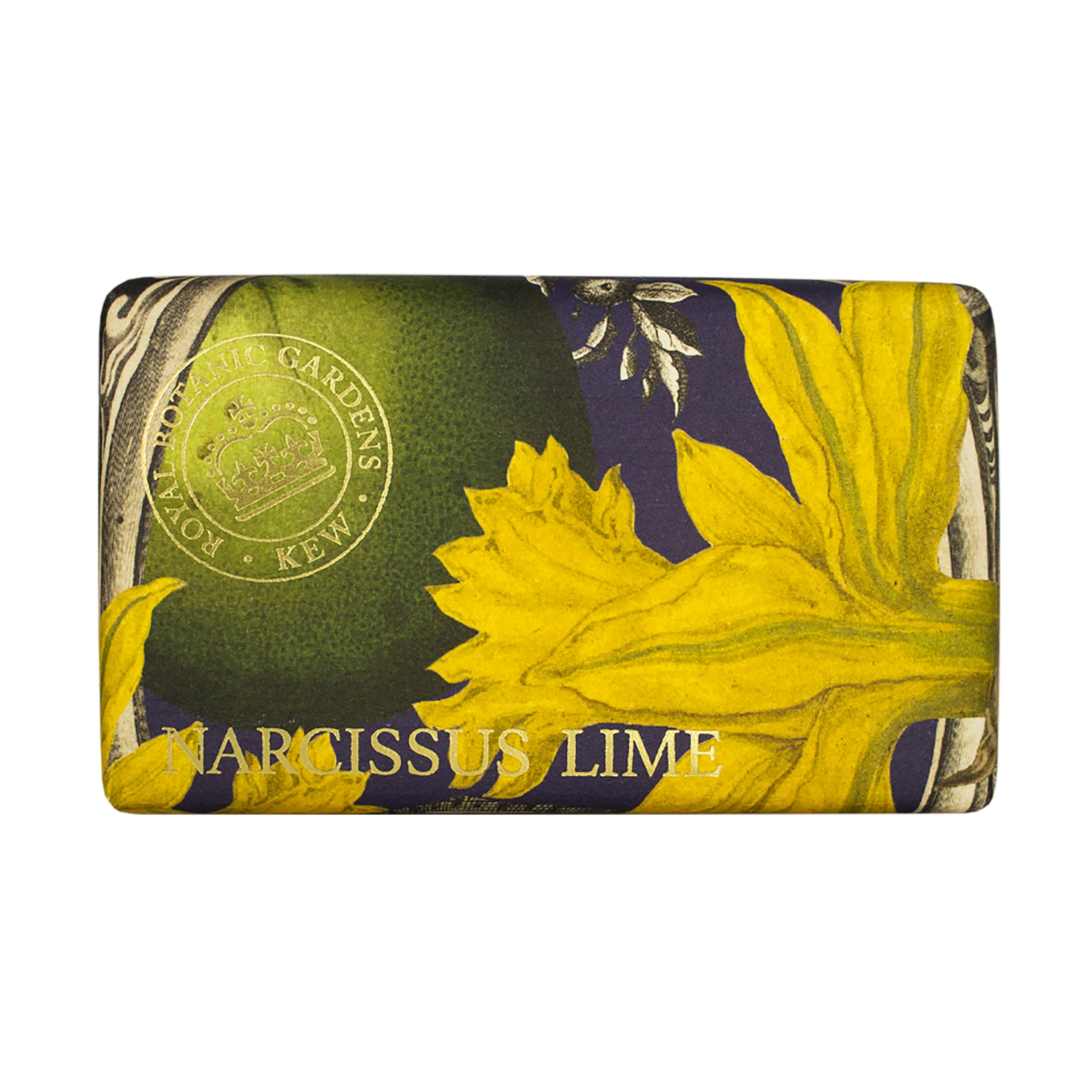 The English Soap Company Kew Gardens Narcissus Lime Soap - Luxury Vegan Soap Bar Enriched with Shea Butter - Fresh Floral Lime Scent, Moisturising, Cruelty-Free, Made in England - 240g