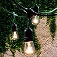 Lemontec Commercial Grade Outdoor String Lights with 15 Hanging Sockets - 48 Ft Black Weatherproof Cord Weatherproof Strand f