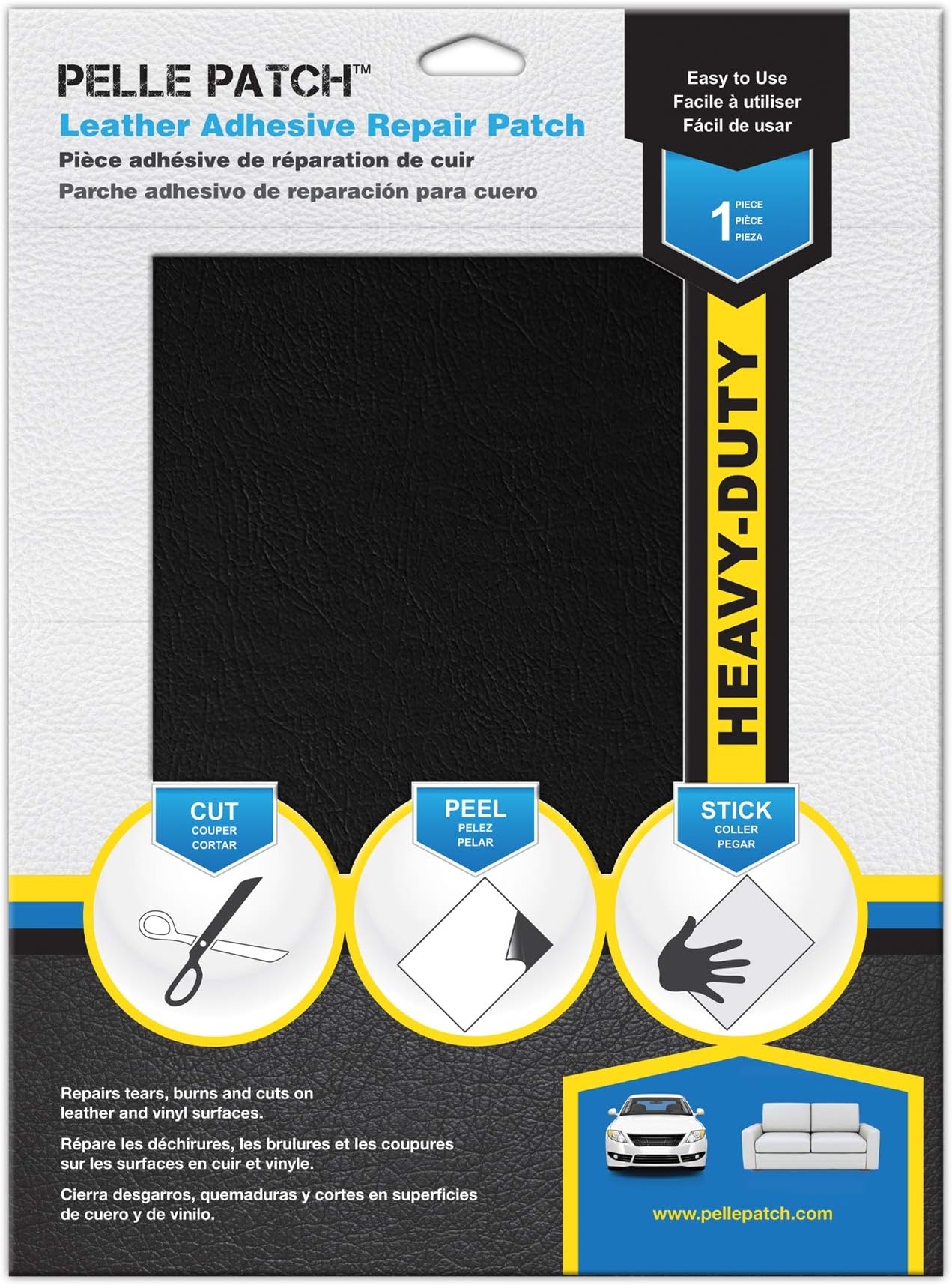 Pelle Patch - Leather & Vinyl Adhesive Repair Patch - 25 Colors Available - Original 5x8 - Black