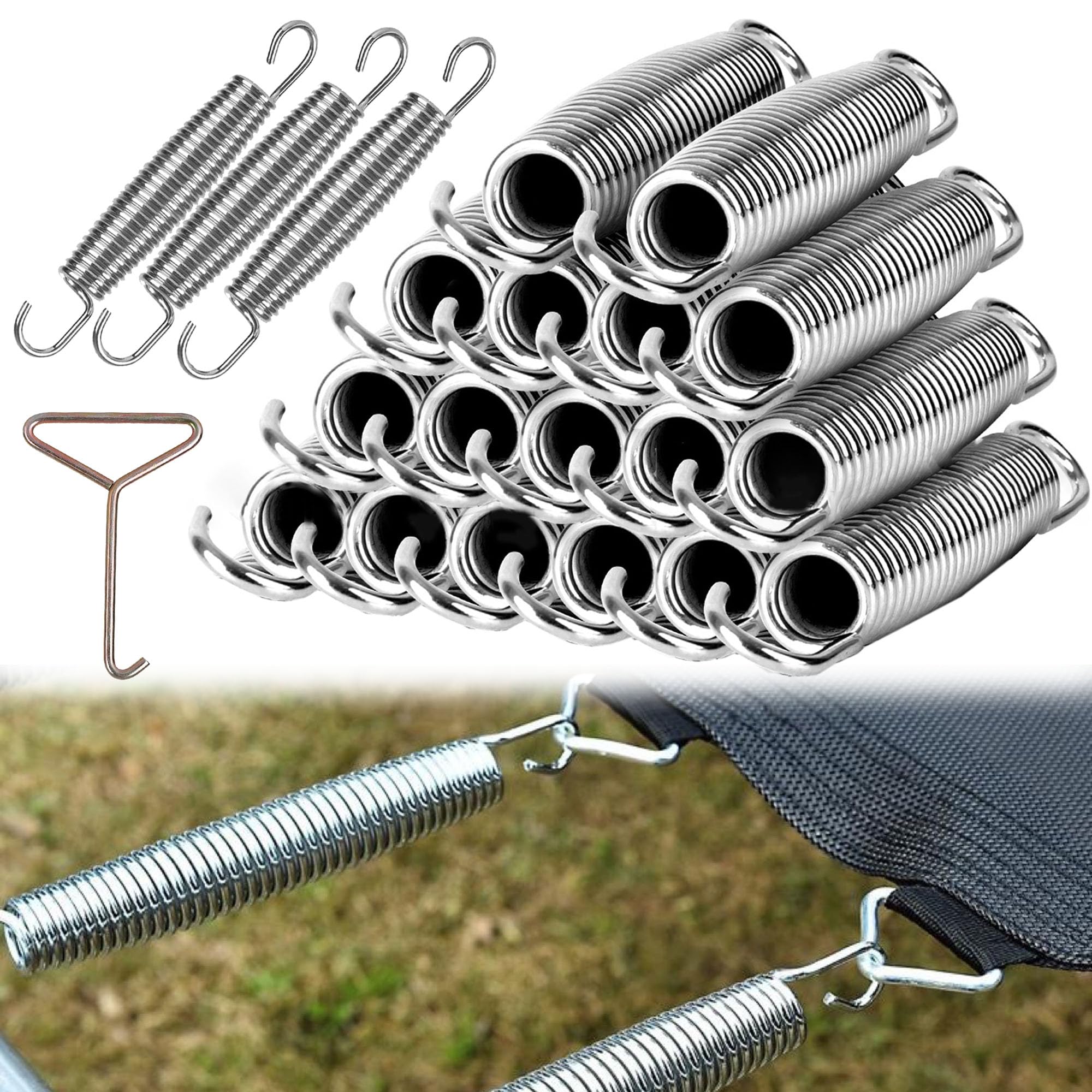 SQAQS 21pcs Trampoline Spring 5.5 Inches, Heavy-Duty Spring with Trampoline Hook Puller, Stainless Steel Trampoline Replacement Spring, Indoor and Outdoor Heavy-Duty Trampoline Spring Tool