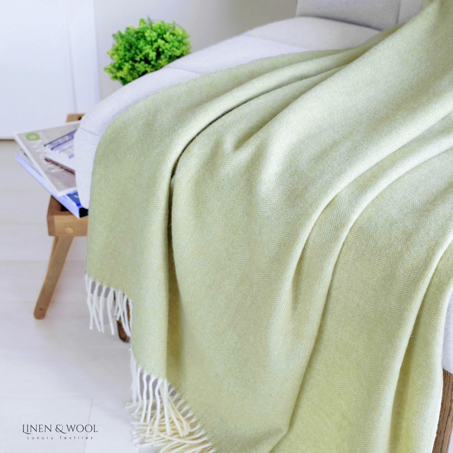 Linen & Cotton Extra Soft Throw/Blanket STONEWOLD Herringbone Pattern -100% Fine Merino Wool - Image 5