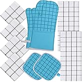 Oven Mitts and Pot Holders, 500 Degree Heat Resistant, Pure Cotton Kitchen Towel Set - 10PCS (Turquoise)