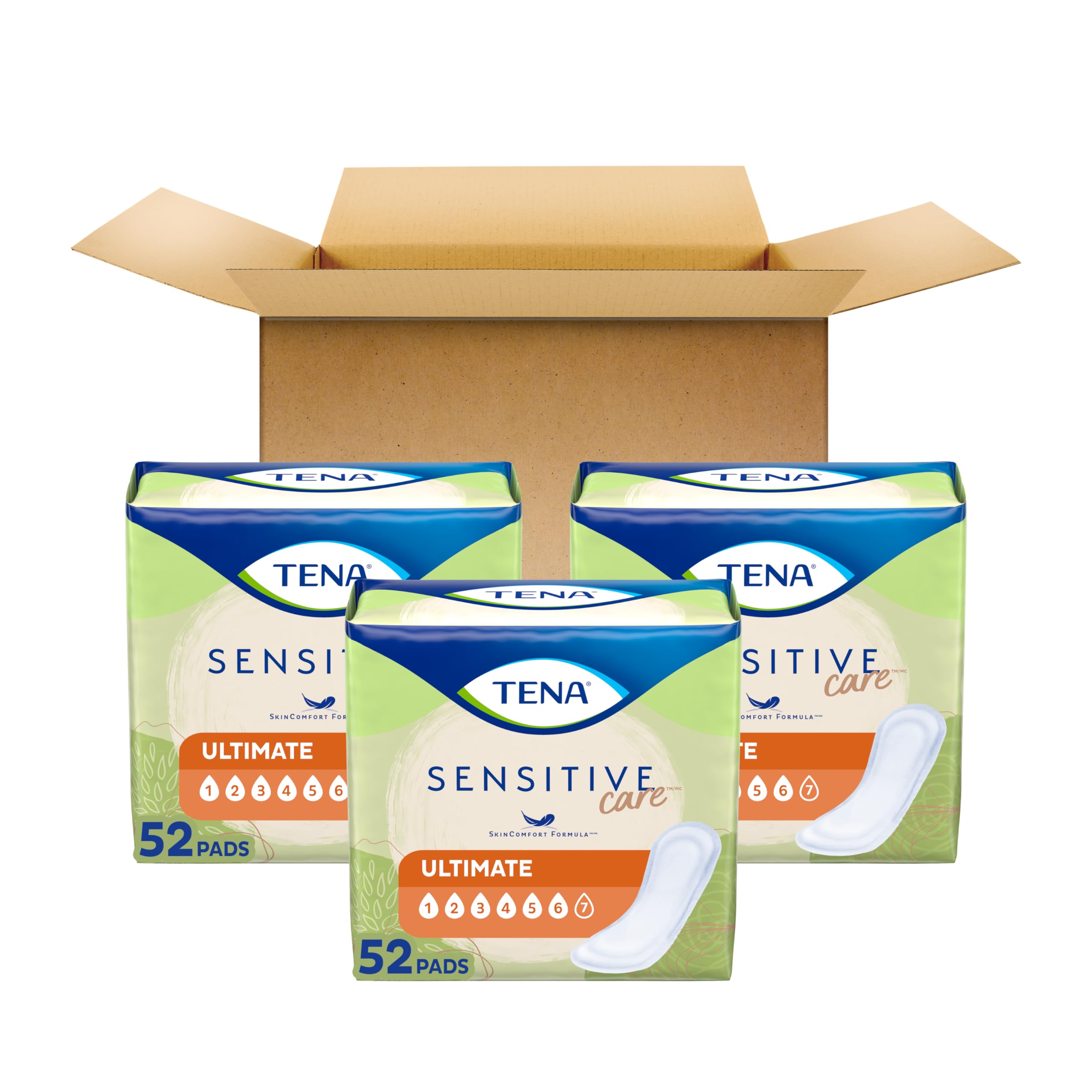 Tena Sensitive Care Incontinence Pads, Bladder Control & Postpartum for Women, Ultimate Absorbency, Regular Length - 156 Count