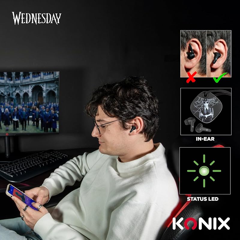Miércoles Auriculares inalámbricos para Smartphones y Tablets - Autonomía de 6 h + 22 h con Estuche - Resistencia Agua IPX4 - Bluetooth - Negro