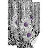 YOCIBIUT Rustic Floral Hand Towels for Bathroom Set of 2,Absorbent White Purple Daisy Flower Butterfly Gray Barn Farmhouse Kitchen Towels 14"x28",Decorative Bathroom Towels for Bath,Guest,Face,Shower