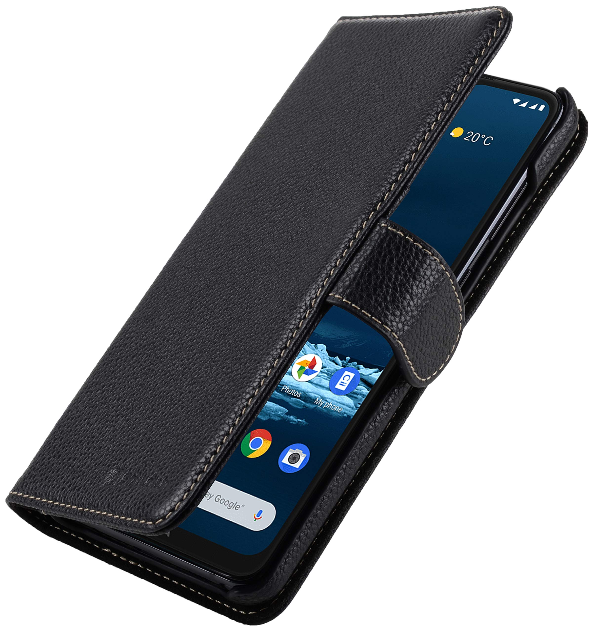 StilGut Wallet Case for Nokia 5.3, Genuine Leather Nokia 5.3 Case with Card Holder & Magnetic Closure, Black