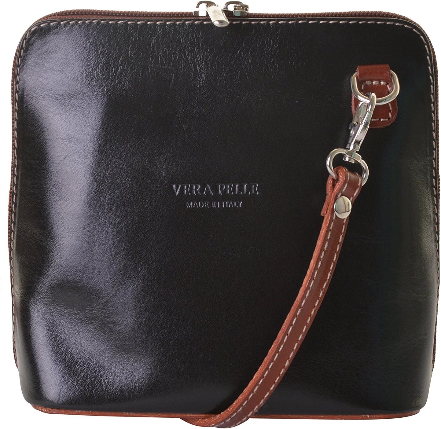 New Womens Designer Classical Real Leather Square Cross Body Bag Handbag (Black)