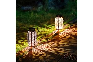 Maggift 2 Pack 10.6 Inch Hanging Solar Lights Outdoor Retro Hanging 20 Lumens Christmas Decorative Solar Lantern with Handle, Brown