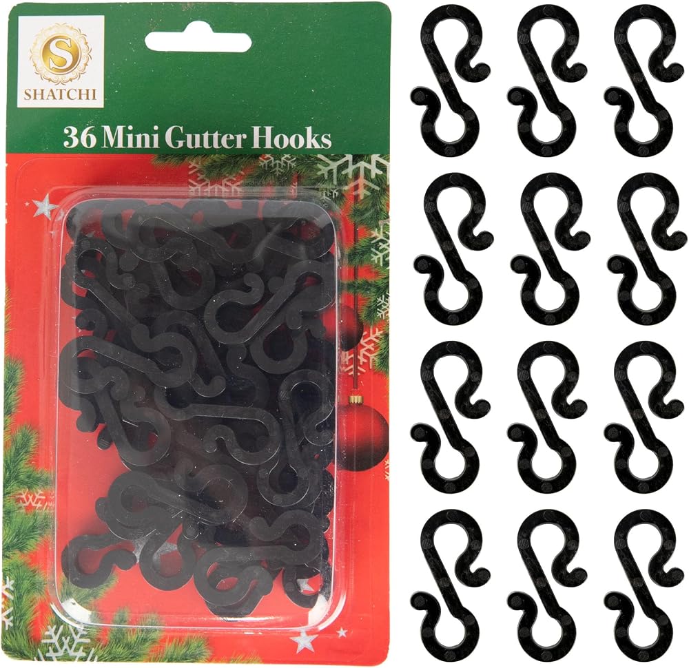 SHATCHI 36Pcs Black Mini Gutter Hooks S Shape Reusable Light Hangers
