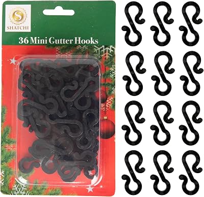 SHATCHI 36Pcs Black Mini Gutter Hooks S Shape Reusable Light Hangers
