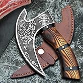Anar Enterprise Viking Style Pizza Cutter Handmade Ulu Rocker Knife with Engraved Blade Durable Wooden Handle with Leather Grip Includes Leather Sheath (BLACK)