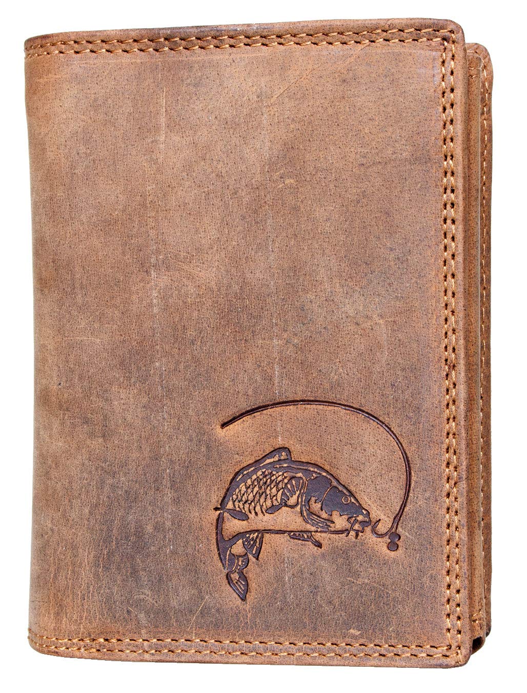 FLW-HL Natural Strong Genuine Leather Wallet with a Carp