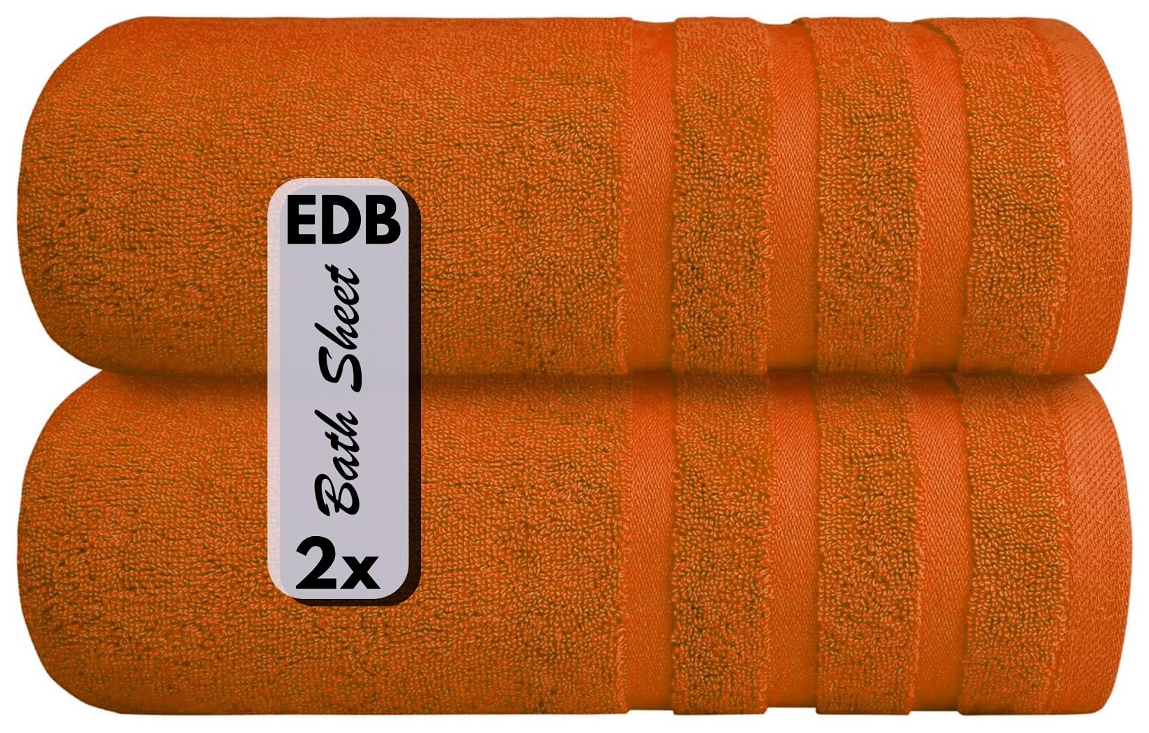 EDB Luxury Large Bath Sheet (Pack of 2, Pack of 4) Super Soft 100% Egyptian Cotton 75 x 150 cm High Absorbent & Quick Dry Big Bath Sheets Bathroom Towels 500-GSM (Orange, 2)