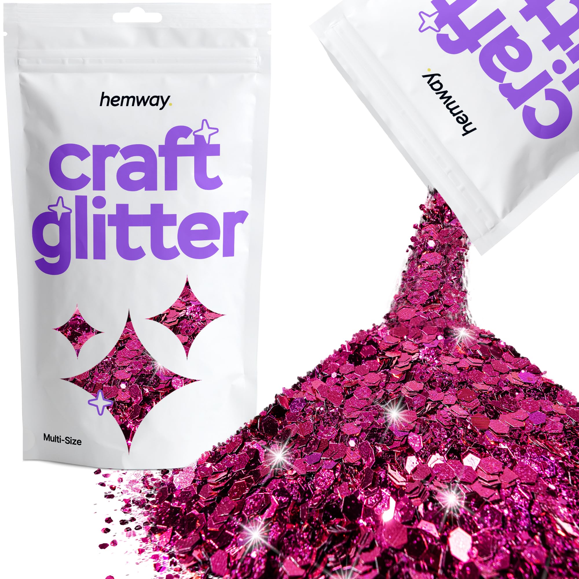 Hemway Craft Glitter Dark Rose Pink 100g Multi Size Glitter for Crafts, Resin, Cosmetic, Nail, Face, Body, Festival, Tumblers, Art, Candle, Crafting