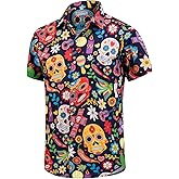 J&DHUASHA Mens Halloween Shirt Fun Pumpkins Short Sleeve Button Down Hawaiian Dress Shirts