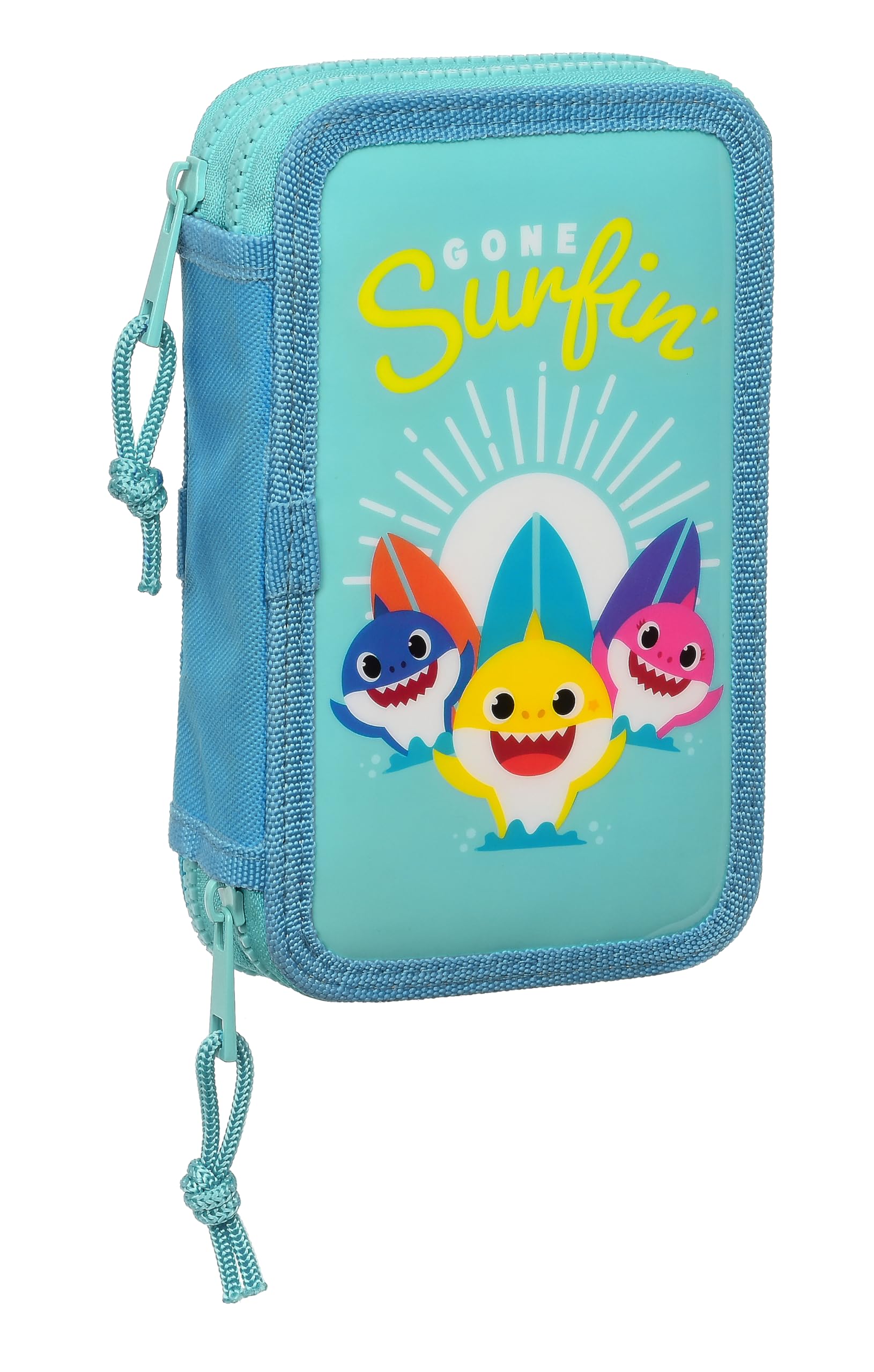 Baby Shark Surfing – Children's School Pencil Case, Coloured Pencil Case, with 28 Tools Included, Ideal for Children from 5 to 14 Years, Comfortable and Versatile, Quality and Resistance, 12.5 x 4 x