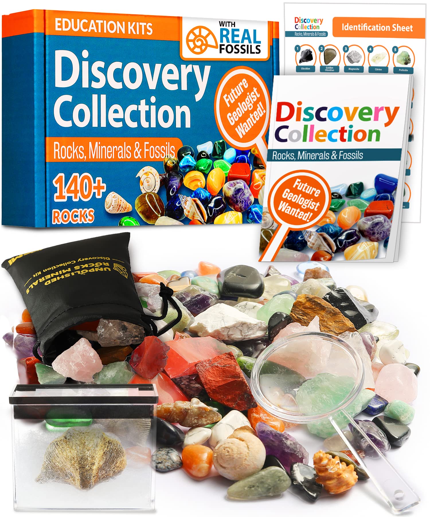 Photo 1 of 144pc Rock Collection Box for Kids - Rocks, Fossils & Minerals Gift Kit - Gemstones, Crystals, Rocks, Geology - Easter Gift Educational Earth Science Toys for Kids 6 8 12 | Stones & Gems Discovery Kit