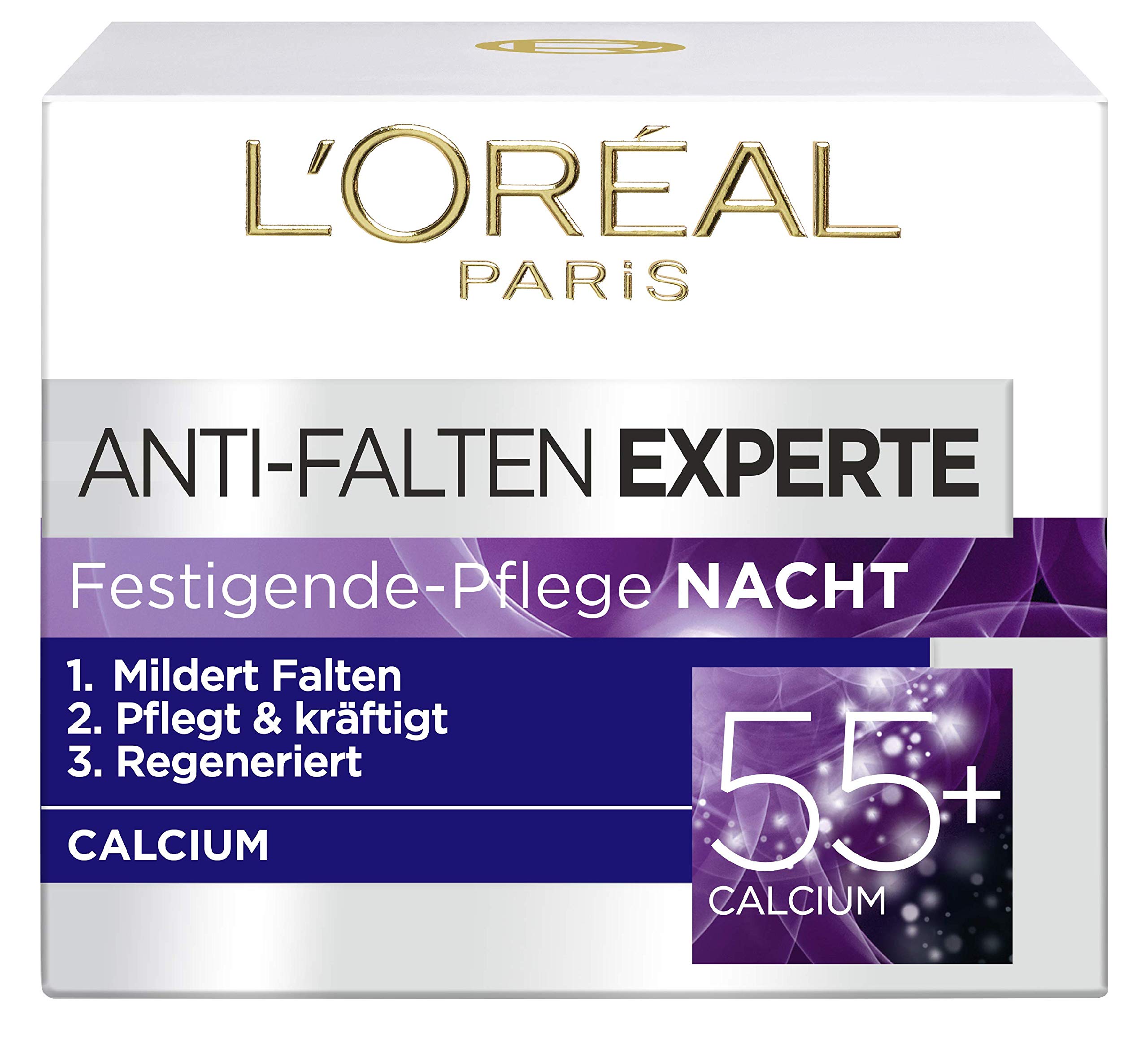 L'Oréal Paris Wrinkle Face Cream Anti-Wrinkle Expert 55+ Night Cream for Women from 55 Years with Calcium Pack of 3 x 50 ml
