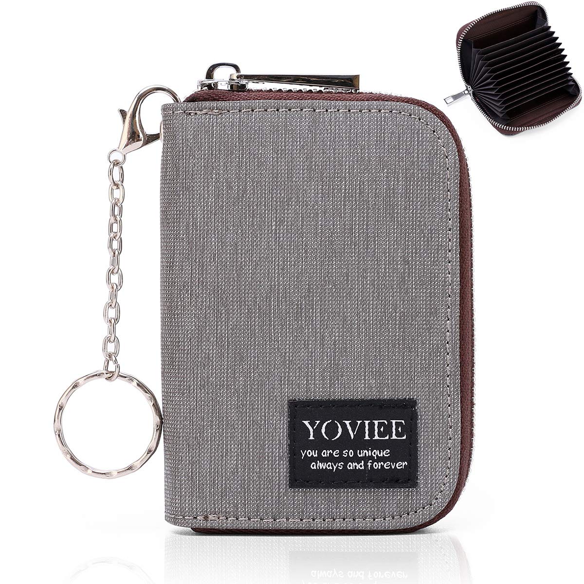 YOVIEE Credit Card Holder for Men Card Holder Business Card Holder RFID Protection Keychain Zipper Nylon Waterproof Men Gifts, gray, S, Men's Credit Card Holder