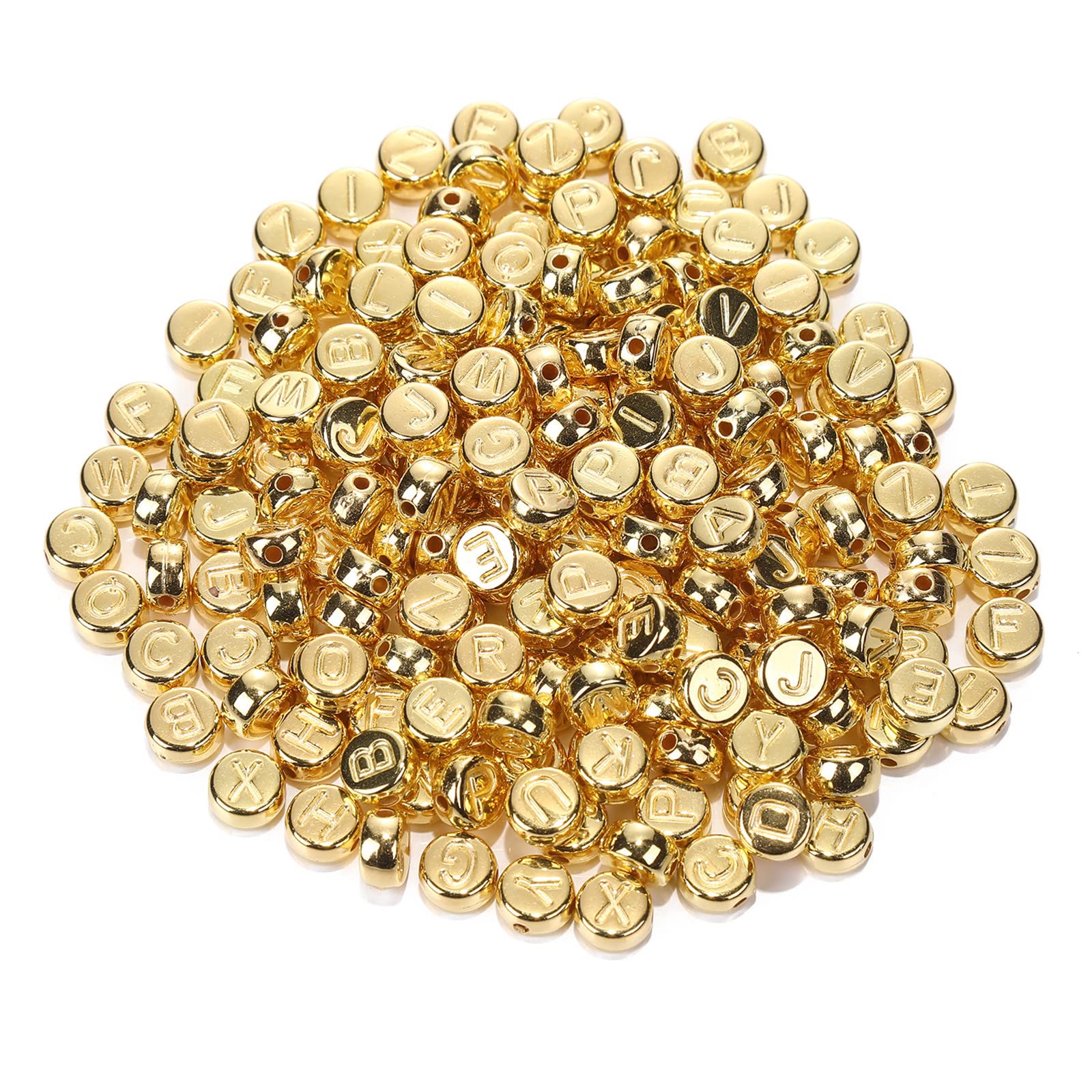200pcs Gold Plated Acrylic Flat Round Alphabet Letter Beads 7mm Pony Disc Coin A-Z Letter Pattern Loose Spacer Beads for DIY Jewelry Bracelet Making — image 1