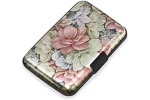 Mayski Credit Card Holder for Women, RFID Blocking, Aluminum Alloy Hard Case, Small Mini Metal Wallet for Women Men, Happy Flower