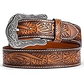 Biybletes Western Cowboy Leather Belt - 1.5" Genuine Leather Country Belt with Durable Buckle