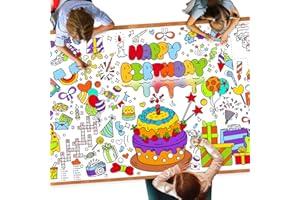DDMY Happy Birthday Tablecloth Giant Coloring Poster, 72 x 35.5 Inch Drawing Paper for Kids Coloring Tablecloth for Classroom Wall/Kids Party/School Events Decoration DIY Table Cover Poster for Kids