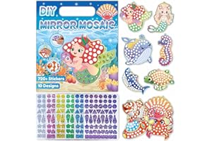 iGetooy 10 Sets DIY Mosaic Stickers for Kids, Mermaid Art Craft Kit with 720+ Stickers, Travel Toys for Kids, Birthday Gifts 