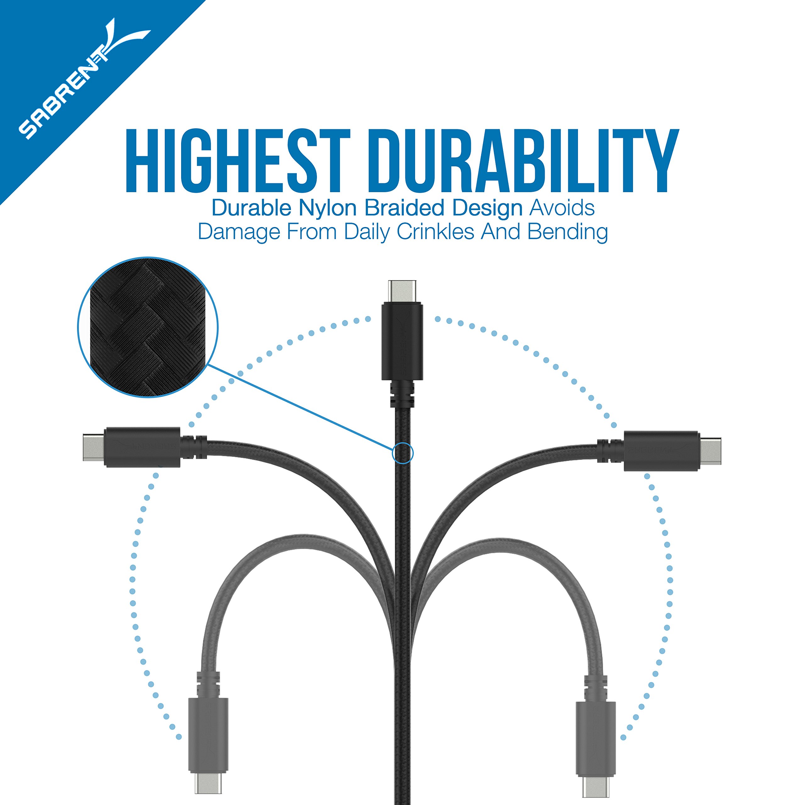 SABRENT [6 Pack 22AWG Premium 1ft USB C to USB A 2.0 Sync and Charge Cables [Black] (CB-C6X1)