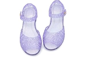 techcity Girls Princess Costumes Jelly Flats Snow Queen Dance Party Birthday Cosplay Shoes Open Toe Dress Up Sandals for Toddler, Little Kids