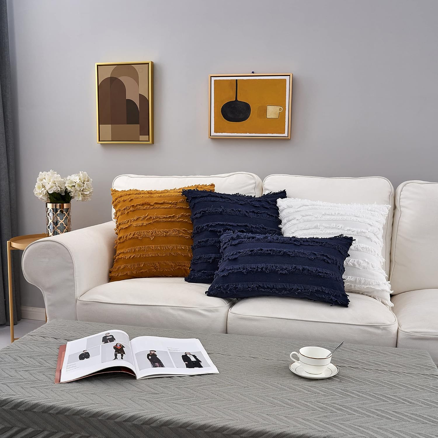 Longhui bedding Navy Blue Throw Pillow Covers for Couch Sofa Bed, Cotton Linen Decorative Pillows Cushion Covers, 18 x 18 inches, Set of 2: Home & Kitchen