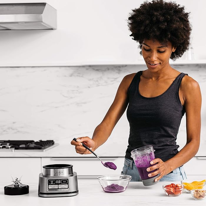 Image 5 - Ninja SS101 Foodi Power Nutri Duo Smoothie Bowl Maker and Personal Blender 1200WP smartTORQUE 4 Auto-iQ Presets One base, multi-functions, Silver Stainless Finish