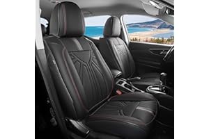 FREESOO Faux Leather Car Seat Covers Full Set Universal Fit for Most Cars Sedans Trucks SUVs with Waterproof Leatherette in Automotive Seat Cover BlackRed Line