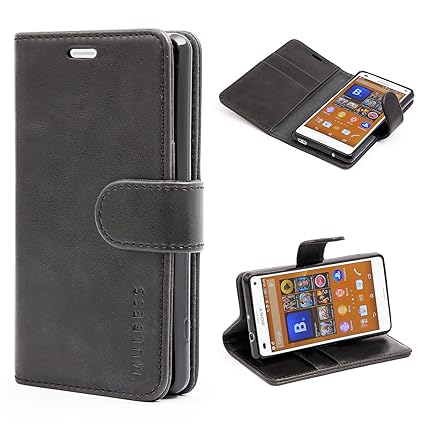 Mulbess Ledertasche im Ständer Book Case / Kartenfach für Sony Xperia Z3 Compact Tasche Hülle Leder Etui,Schwarz