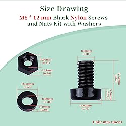 Pzsmocn 90 Pieces/30 Sets M8*12 mm Plastic Black