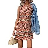 WIHOLL Casual Dresses for Women Crewneck Sleeveless Tank Dress Summer Spring Boho Vacation Clothes