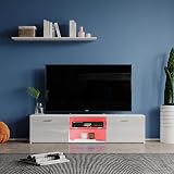Panana TV Unit Stand Cabinet 2 Doors LED RGB Lights 75 Inch Black view 5