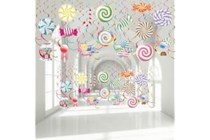 Faccito 36 Pcs Candyland Party Decorations Candy Hanging Swirls Colorful Swirl Lollipop Candy Land Themed Birthday Decorations Candyland Party Favors for Shop Baby Shower Home