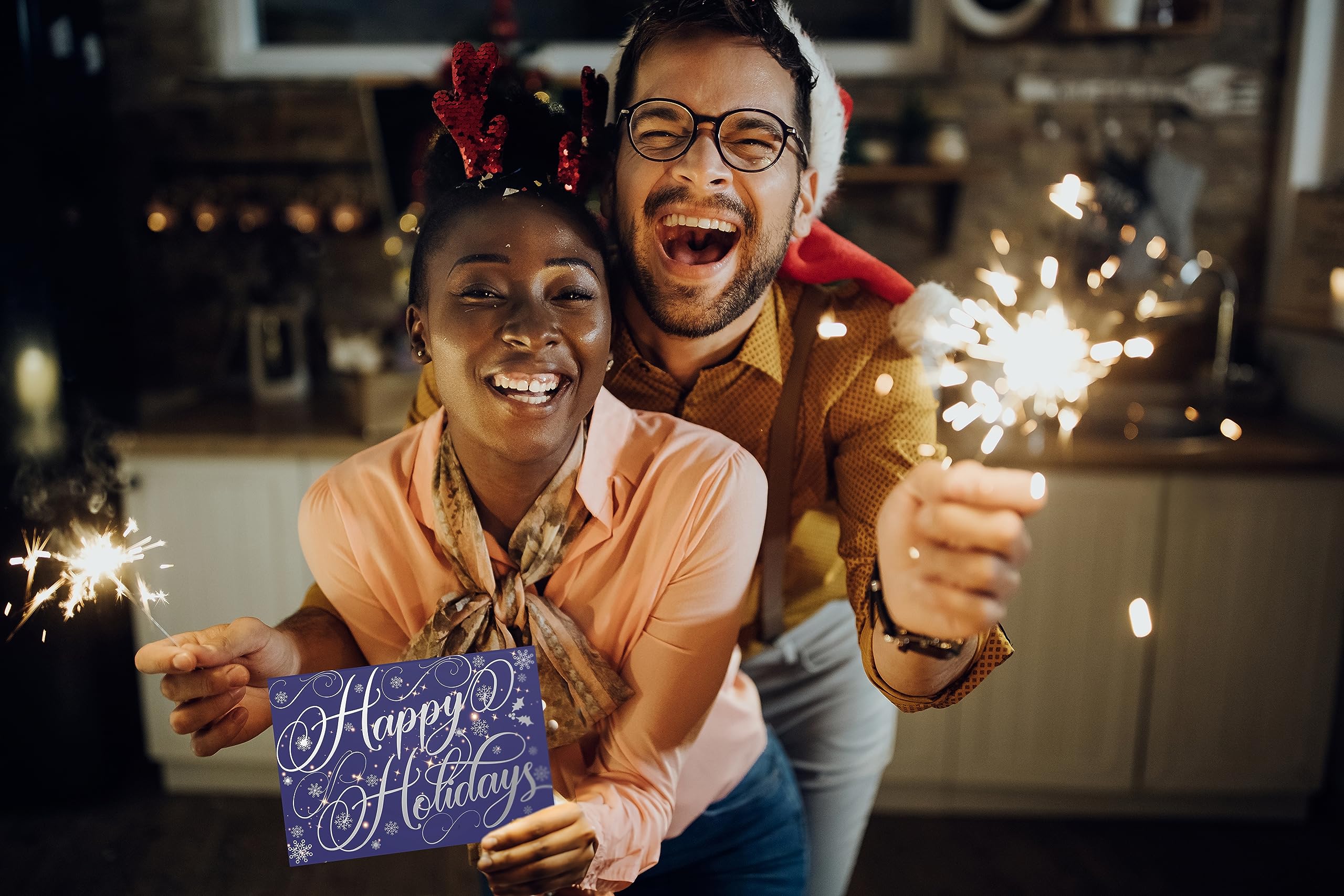 Better Office Products 50 Pack Happy Holidays Cards with Silver Foil Accents, 5