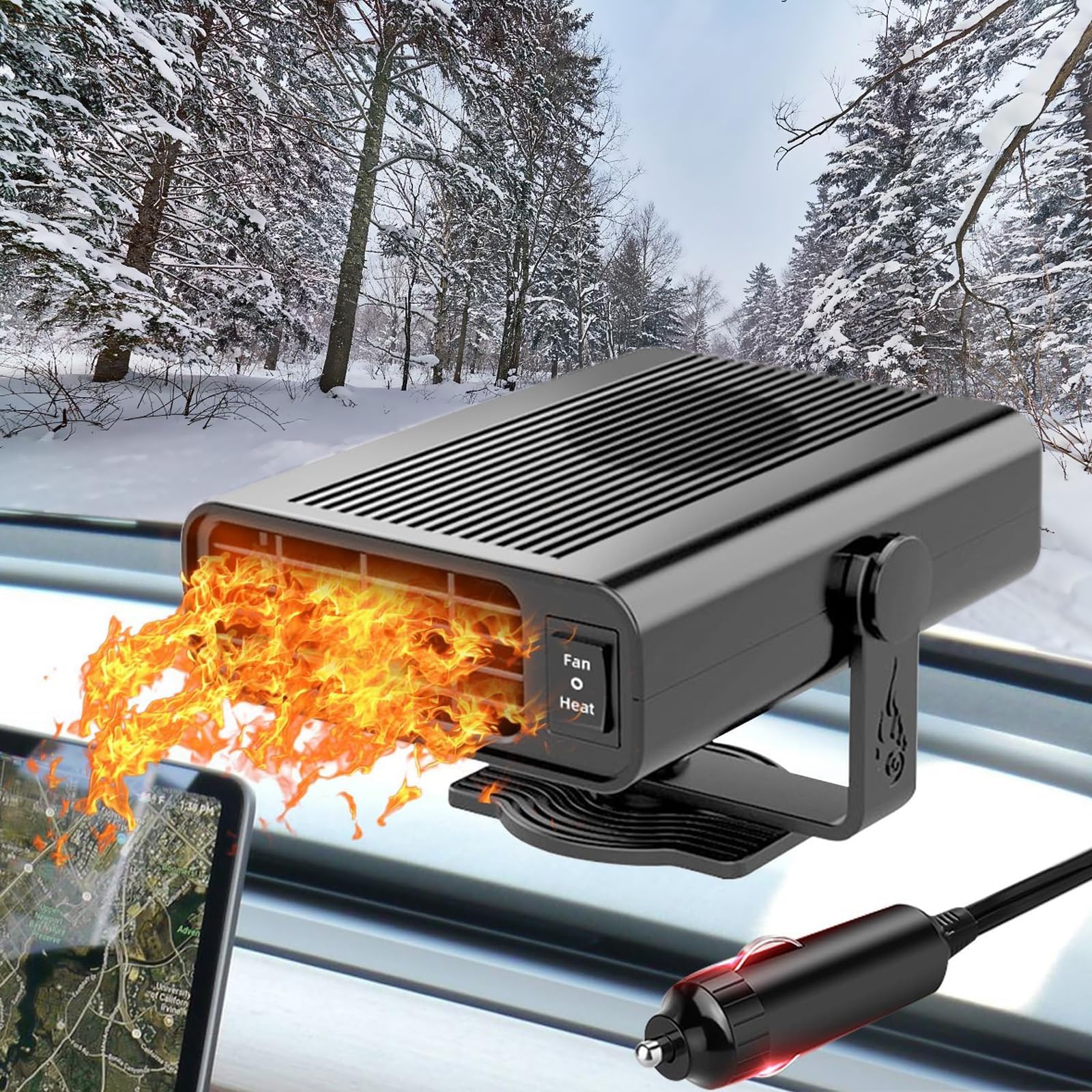 Photo 1 of 12V Car Heater & Windshield Defroster – 200W Fast Heating & Cooling Fan, 360° Rotatable Portable Car Heaters for Vehicle, Plugs into Cigarette Lighter for Cars, SUVs, RVs