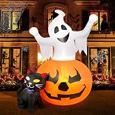 HOPOCO 5 FT Halloween Inflatables Outdoor Ghost Pumpkin Black Cat Decor | Halloween Blow Up Yard Decorations with Build-in LED Lights, Halloween Outdoor Decorations for Yard Garden Lawn or Party